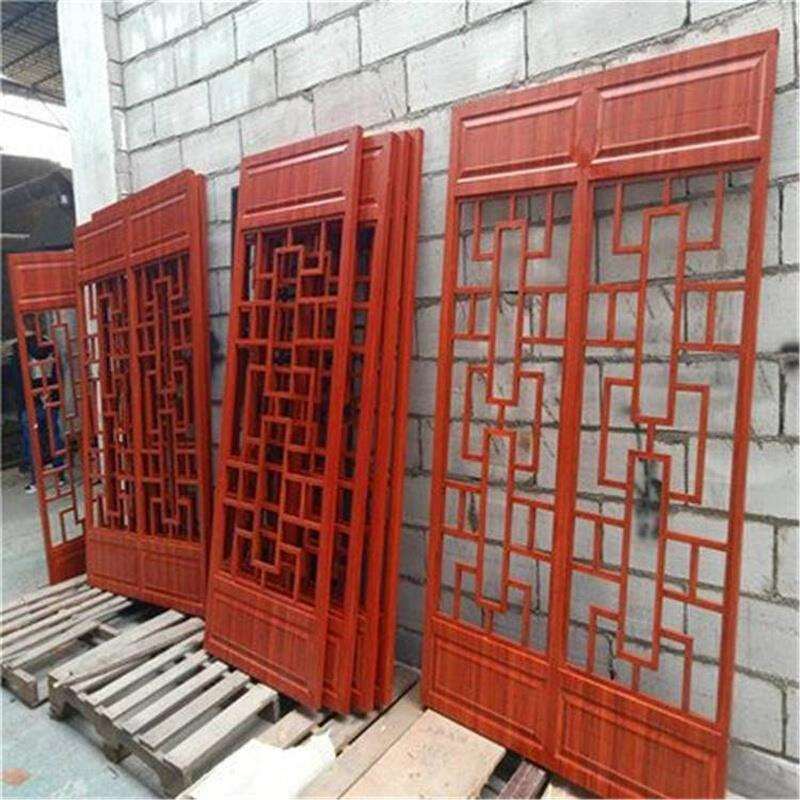 室内外幕墙隔断中式仿古木纹金属铝窗花格栅防盗窗定制屏风铝花格